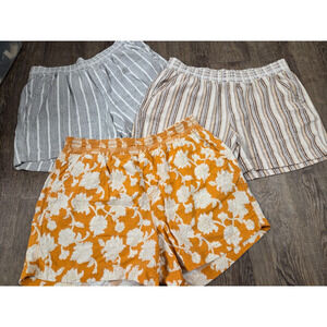 Briggs Ladies' Linen Blend Shorts Elastic Waist Size XL Lot of 3 Beige Gray